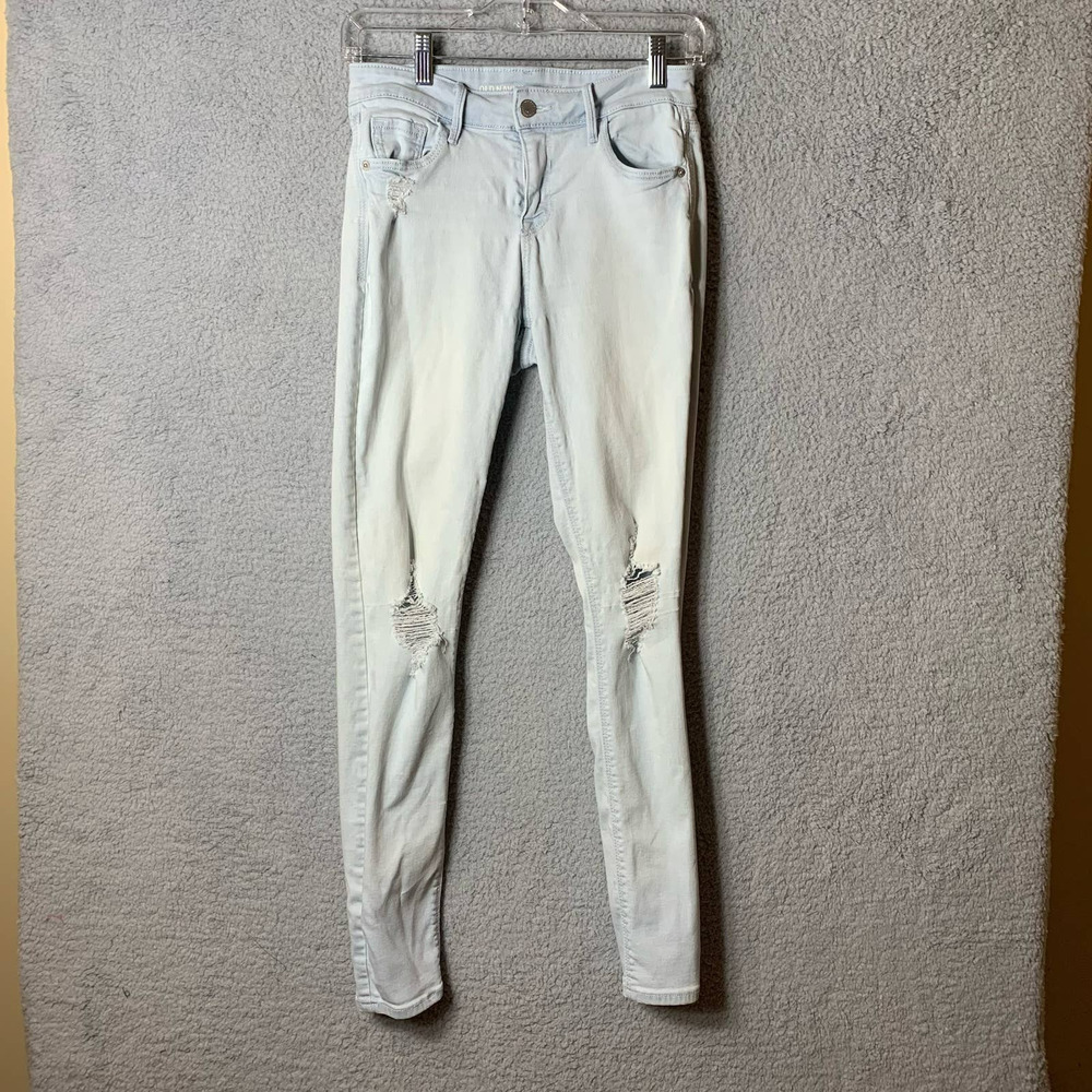 Old Navy Jeans Womens 2 Rockstar Mid-Rise Light Wash Distressed‎ Holes